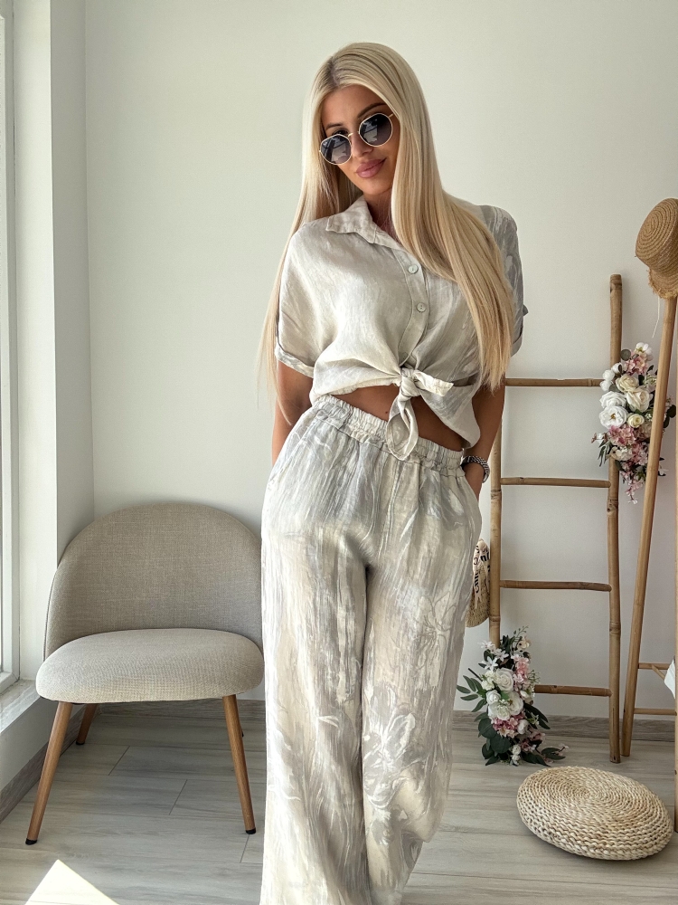 Бежов сет лен дълъг панталон