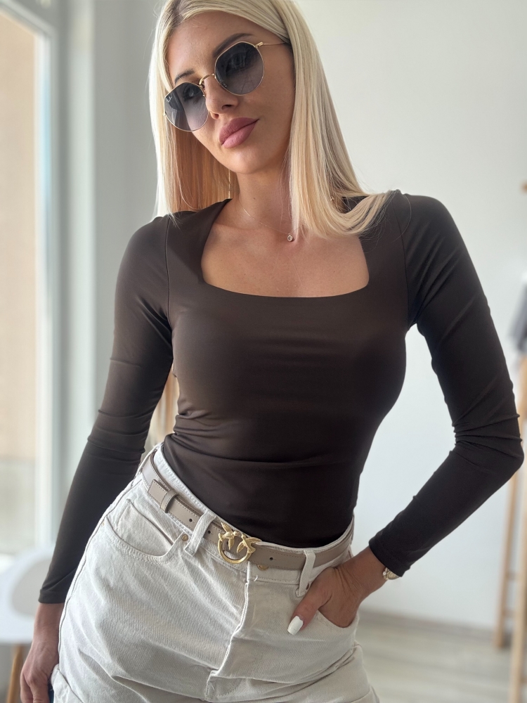 Блуза шоколад квадратно деколте