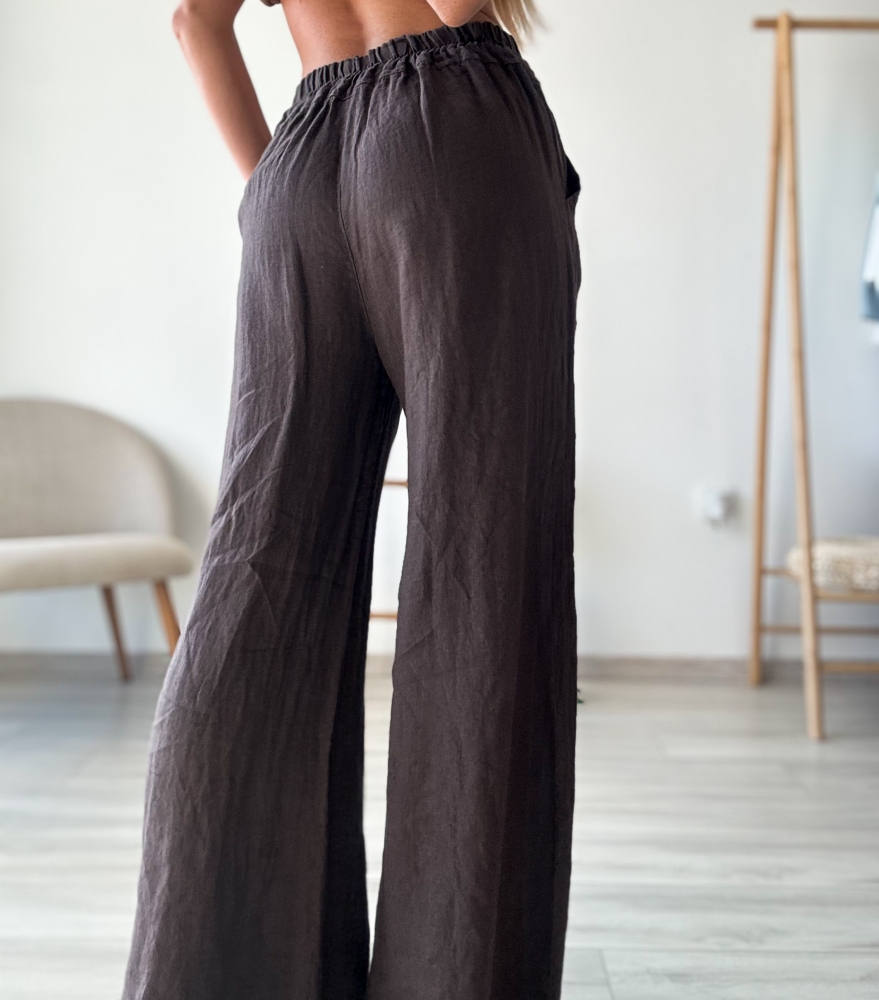 Дълъг ленен панталон шоколад