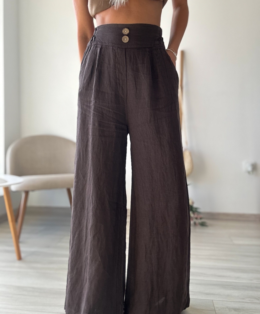 Дълъг ленен панталон шоколад
