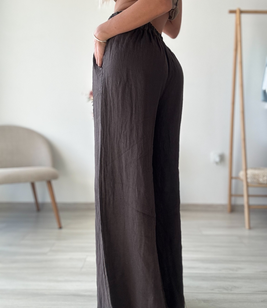 Дълъг ленен панталон шоколад