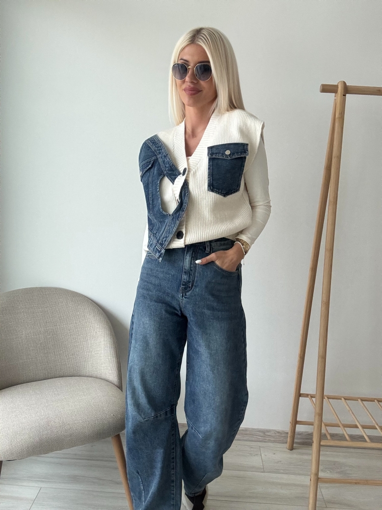 Бял елек с деним