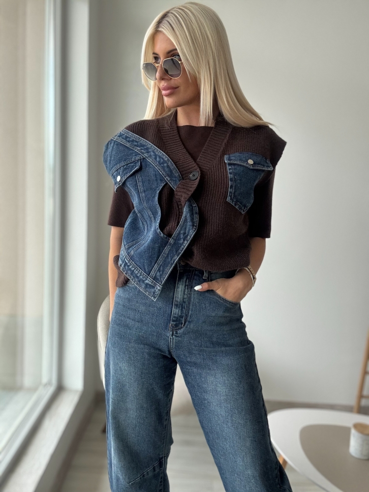 Кафяв елек с деним