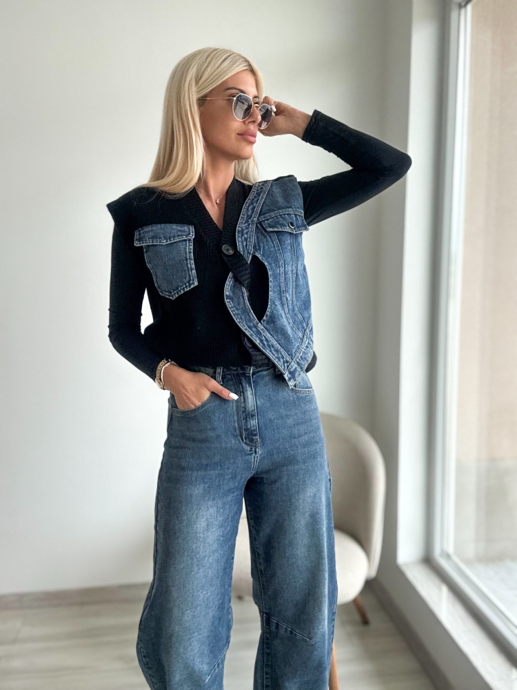 Черен елек с деним