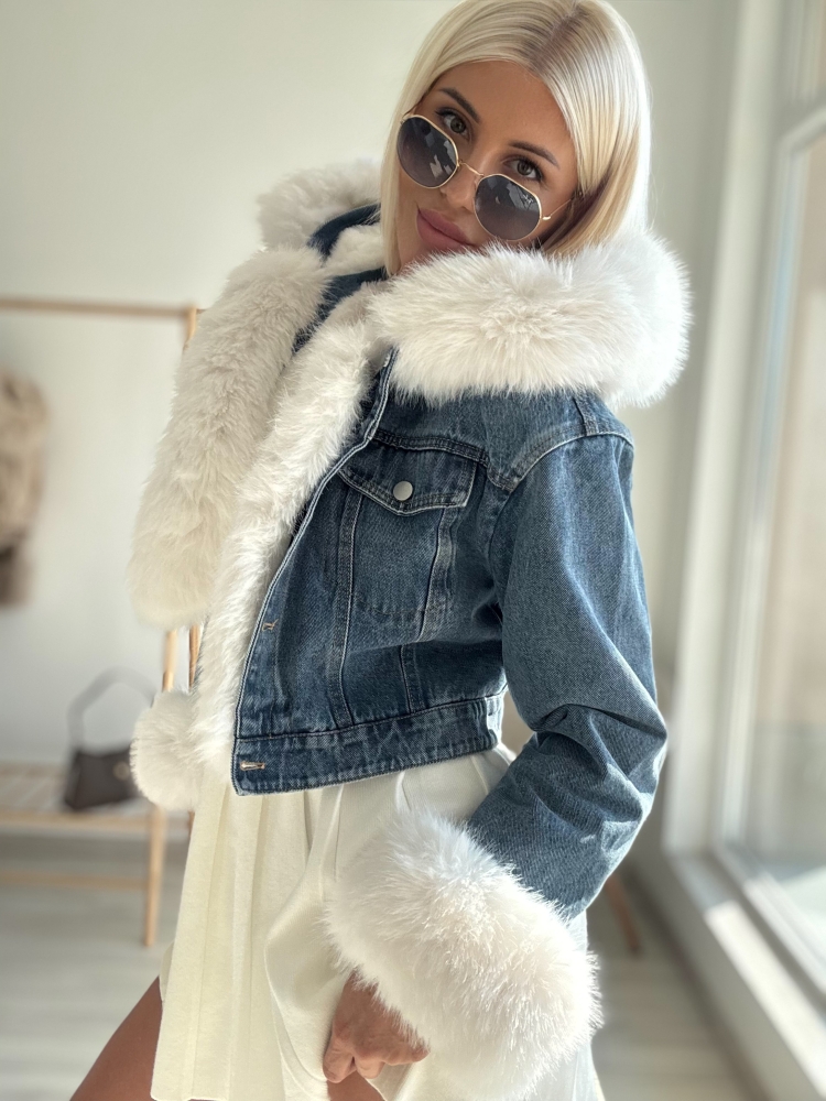 Дънково яке бял пух