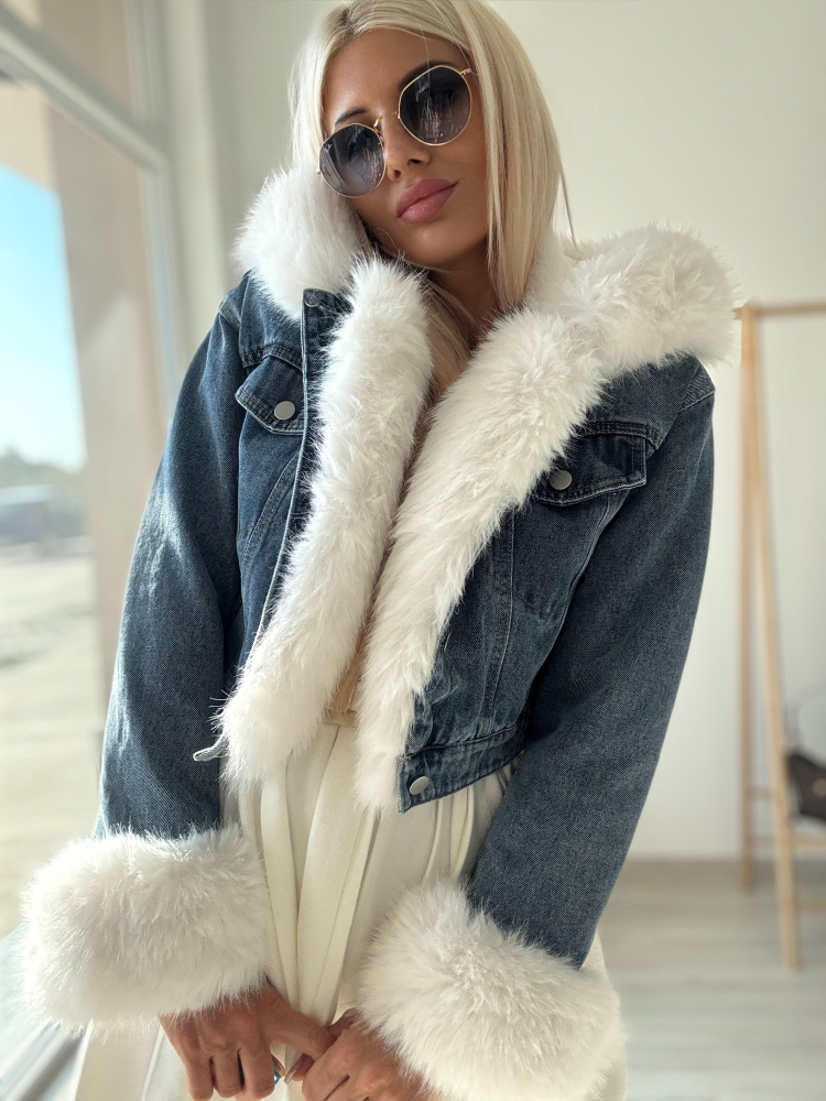 Дънково яке бял пух