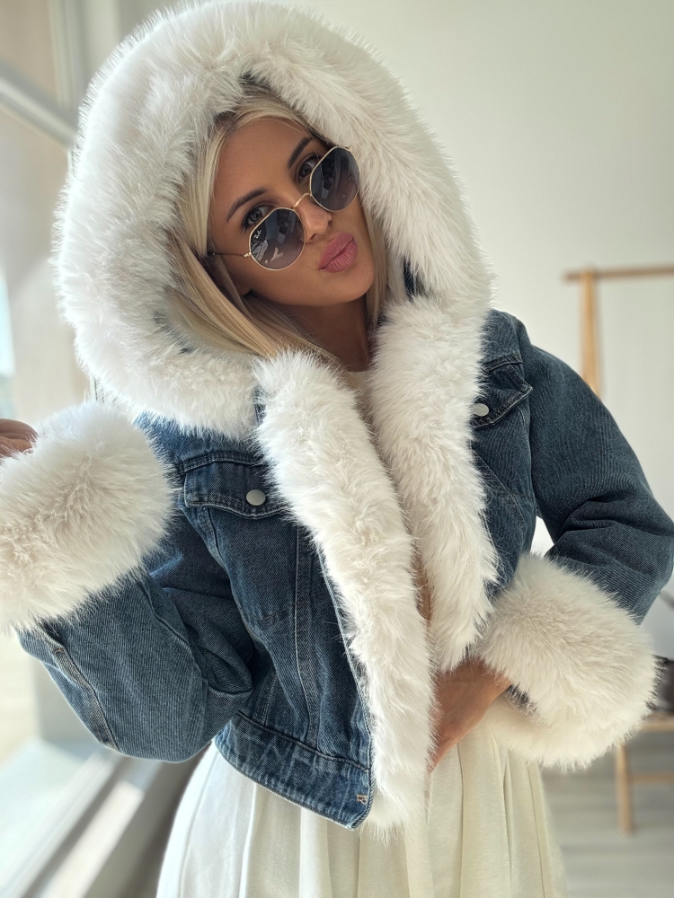 Дънково яке бял пух