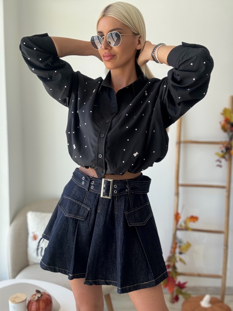 Пола панталон индиго едро плисе