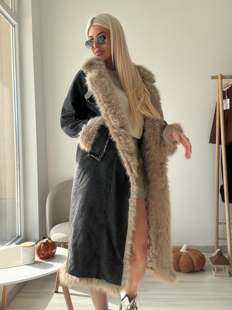 Черно дълго дънково яке