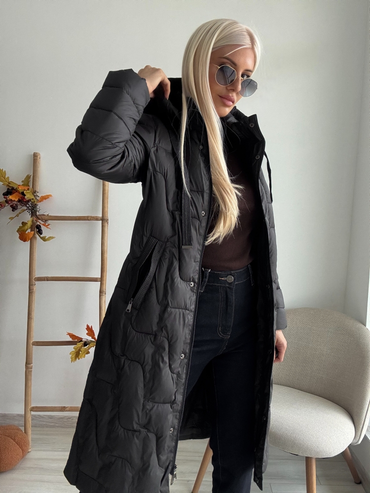 Дълго шушляково черно яке