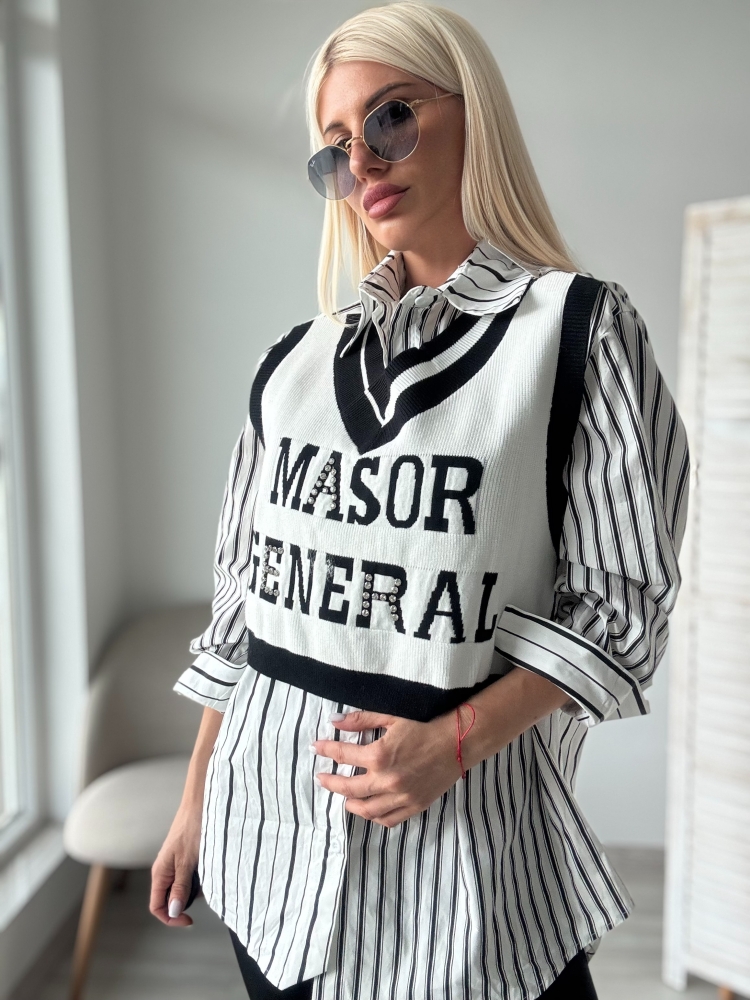 Риза с ефект на плетен елек