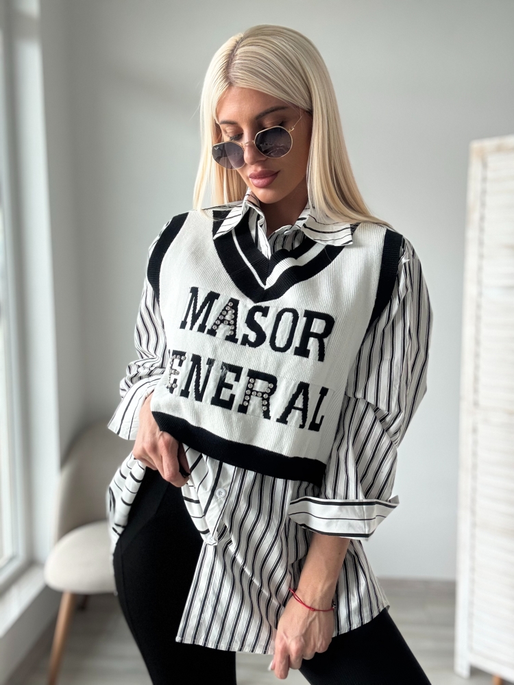 Риза с ефект на плетен елек