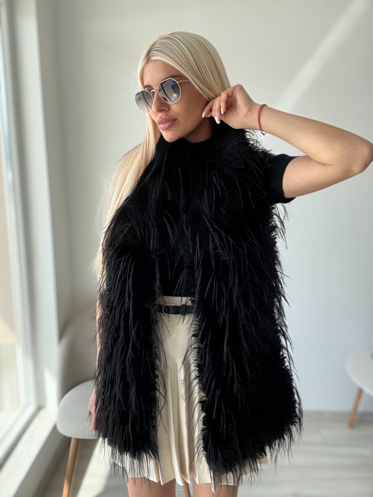 Черен елек с еко косъм