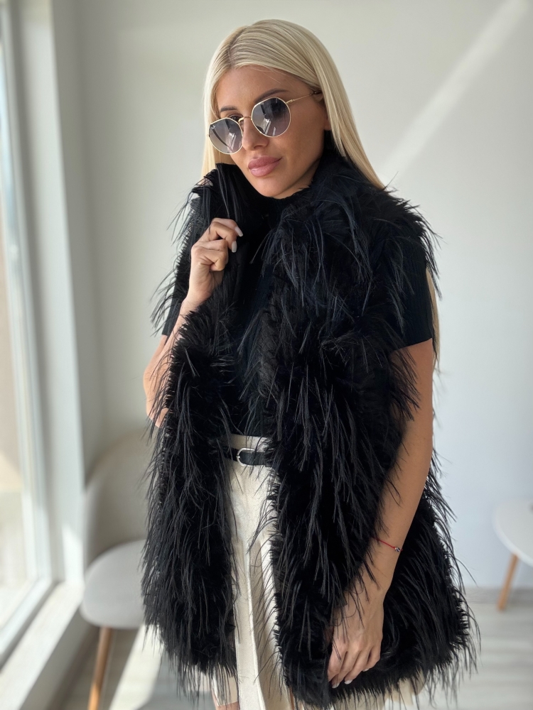 Черен елек с еко косъм