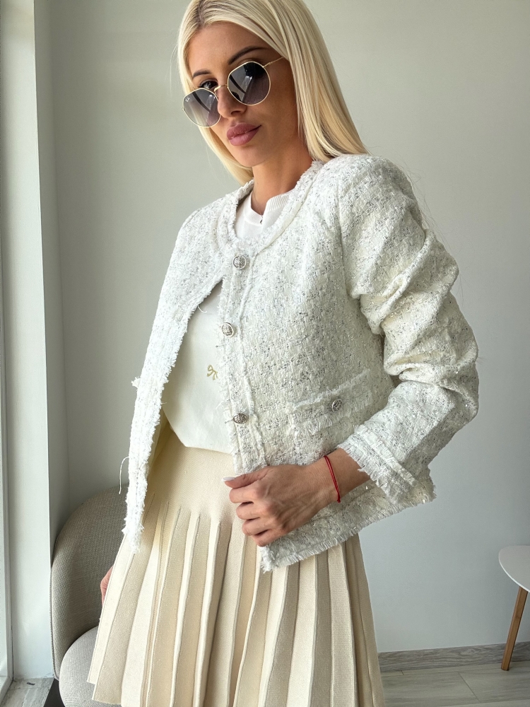 Бяло палто букле с ламе