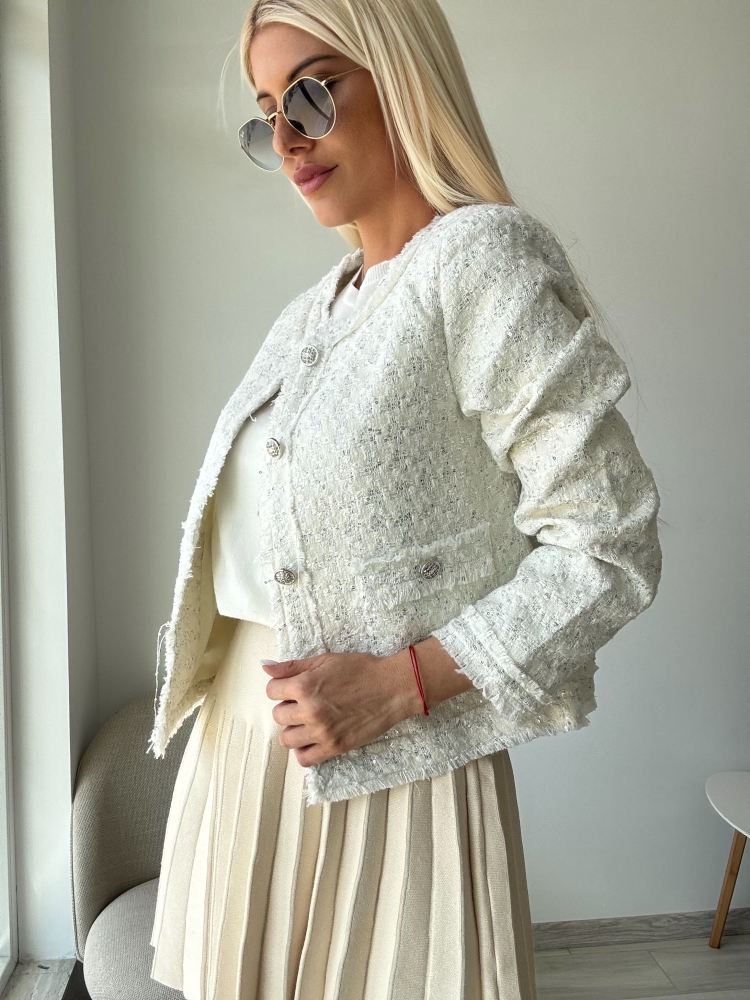 Бяло палто букле с ламе