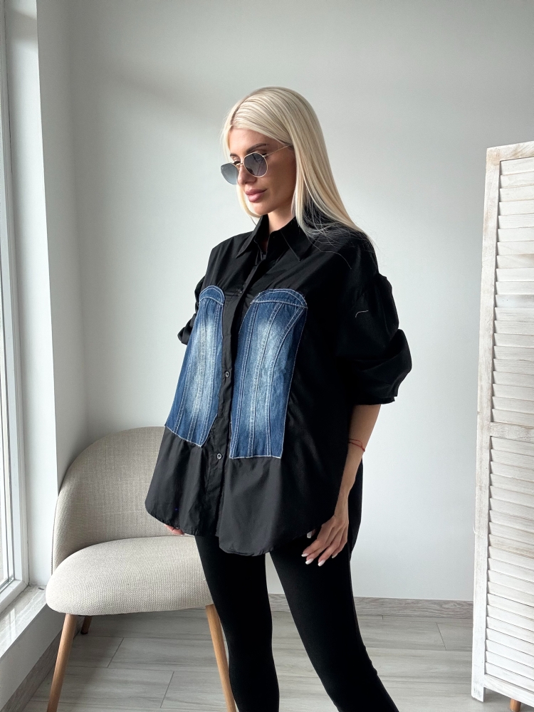Черна риза с деним