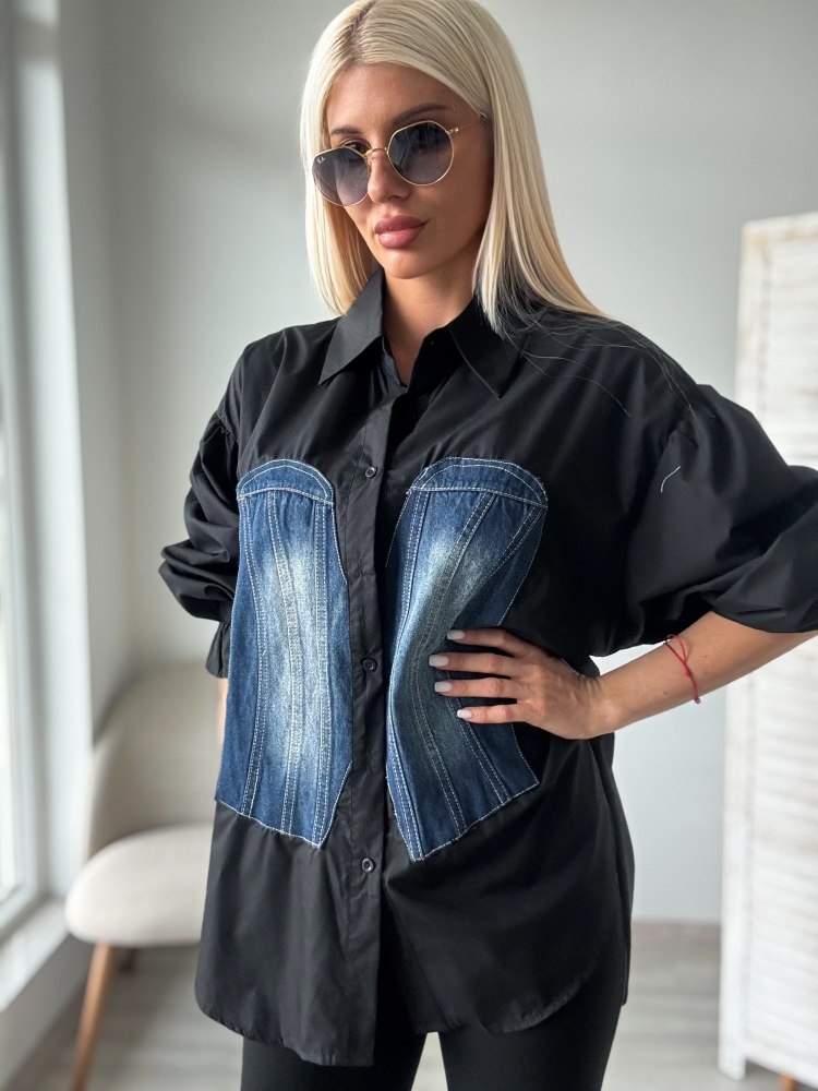 Черна риза с деним