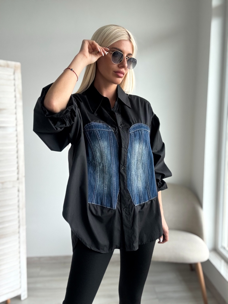 Черна риза с деним