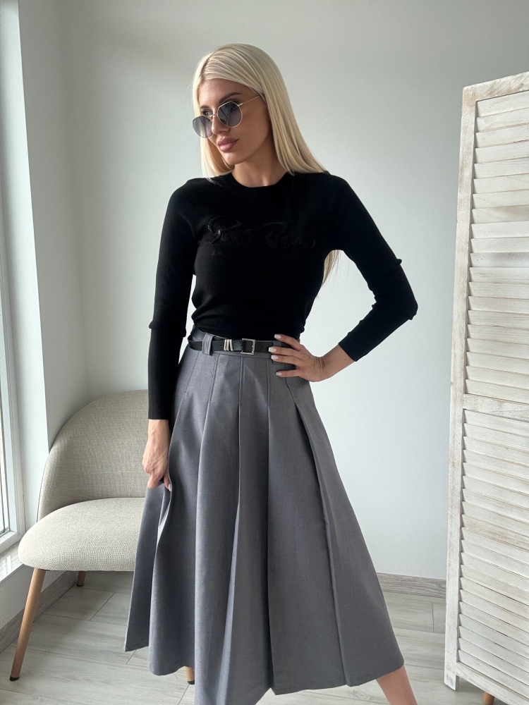 Сива дълга пола с колан