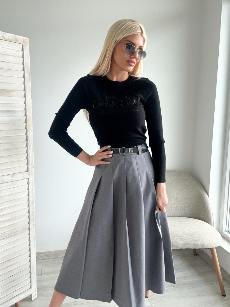 Сива дълга пола с колан