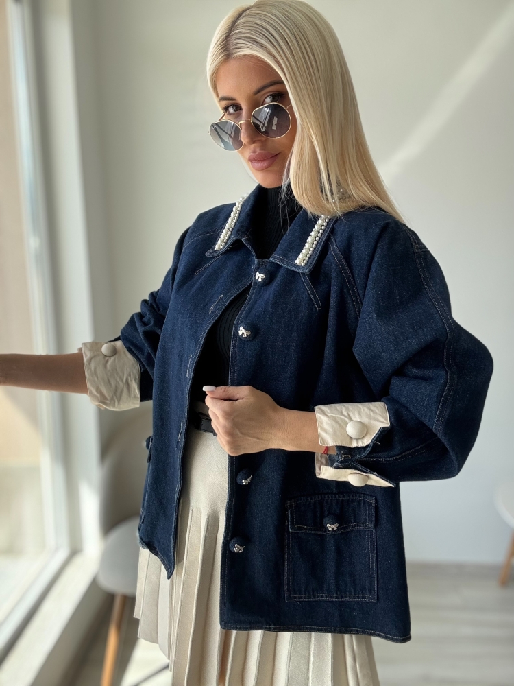 Дънково яке индиго с копчета