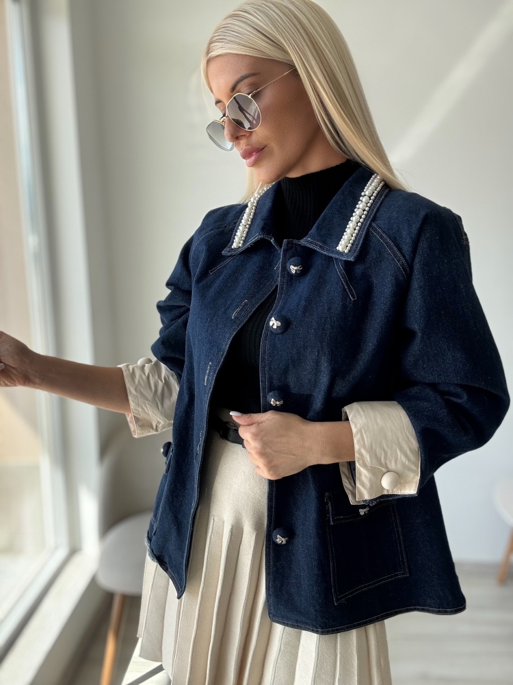 Дънково яке индиго с копчета