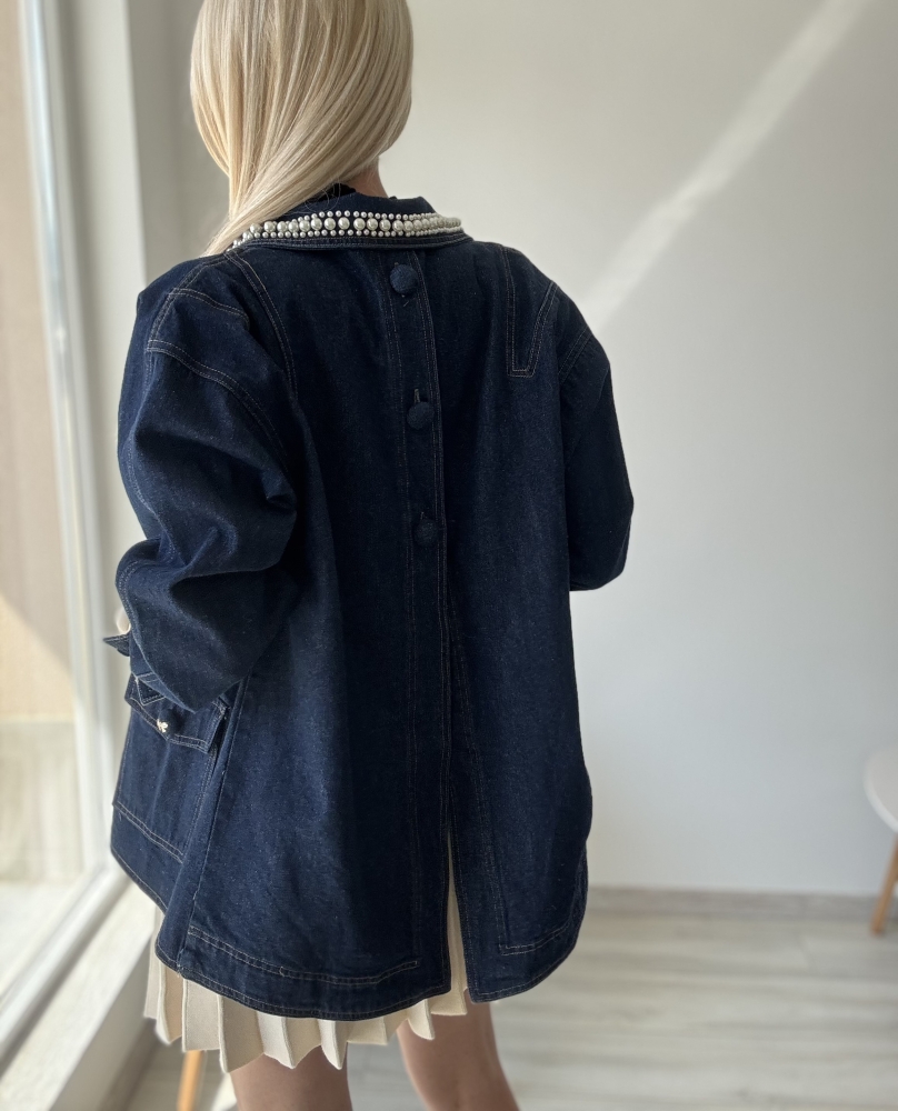 Дънково яке индиго с копчета