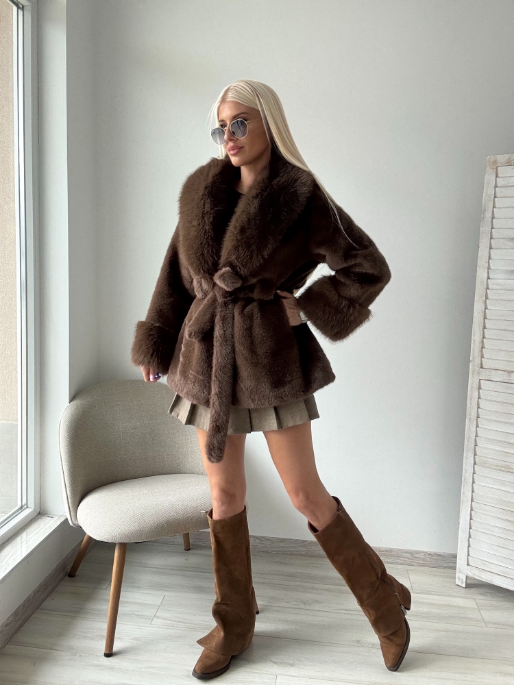 Кафяво палто без качулка