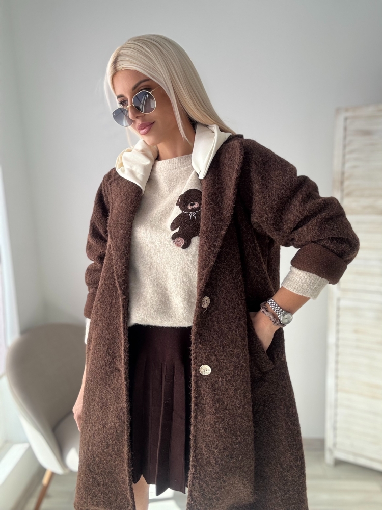 Кафяво палто със сваляща се качулка