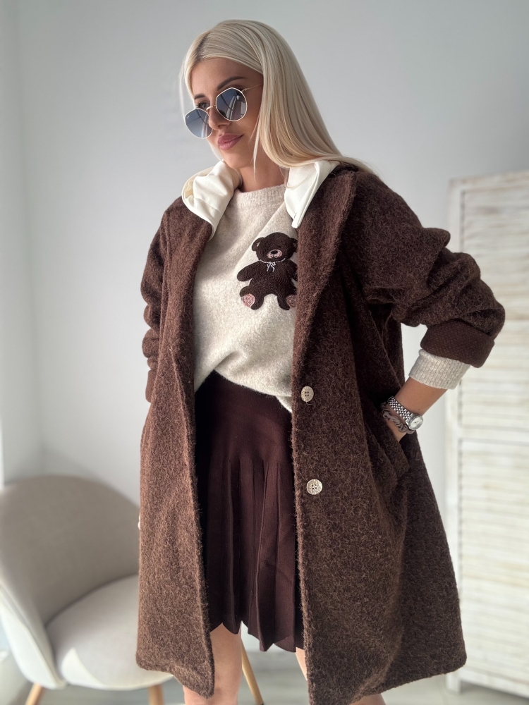 Кафяво палто със сваляща се качулка