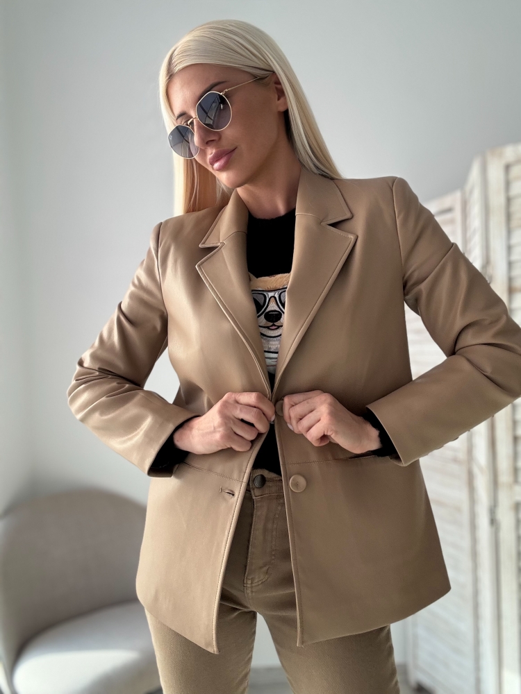 Кожено сако камел