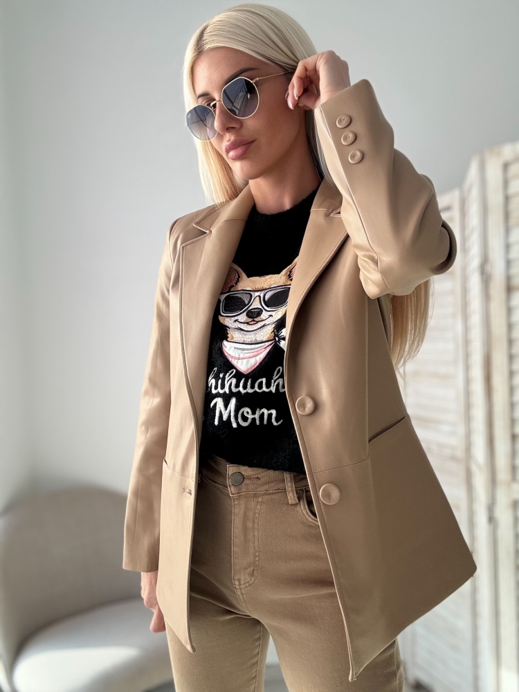 Кожено сако камел