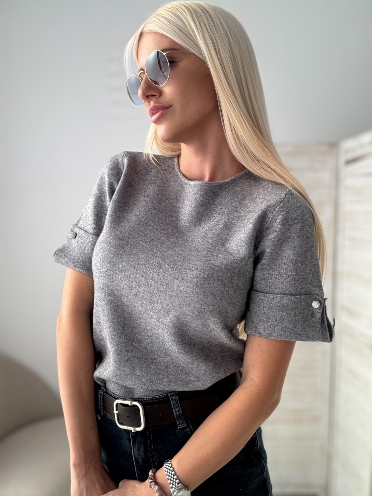 Сива тениска плетиво с топчета