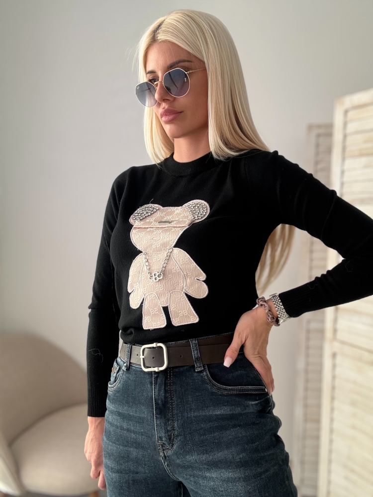 Черен пуловер с мече G