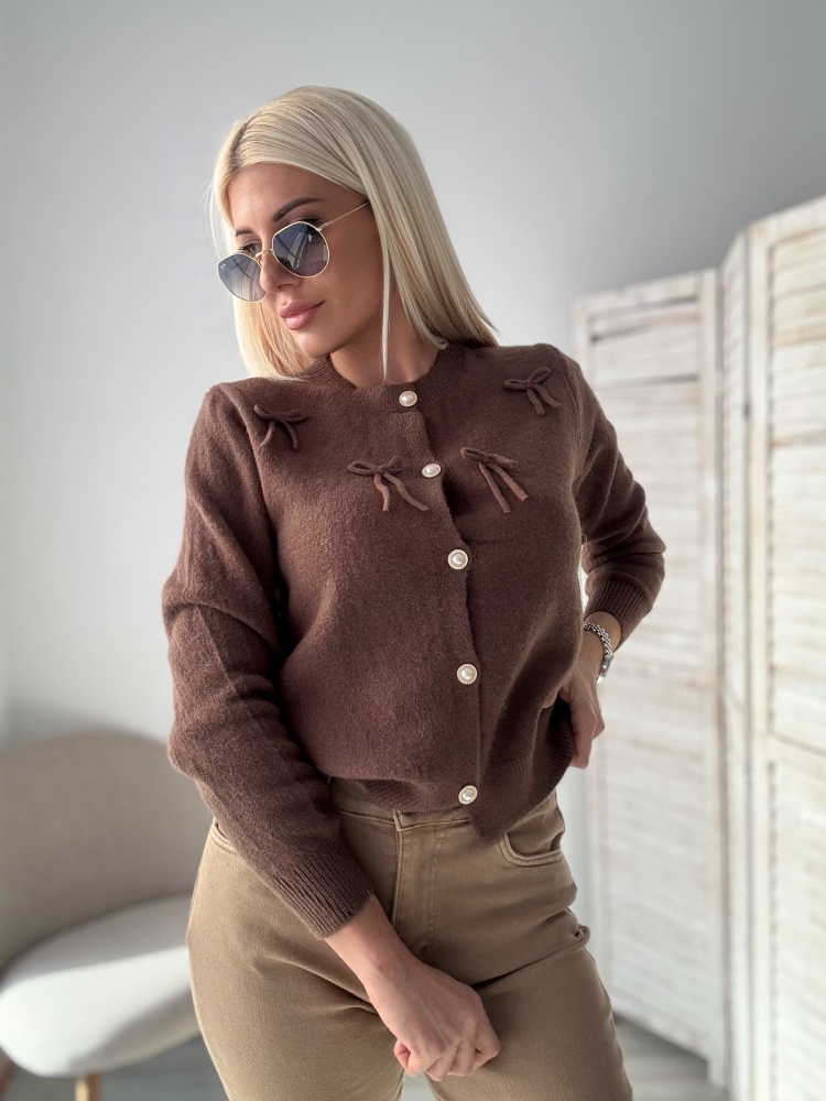 Кафява жилетка с панделки