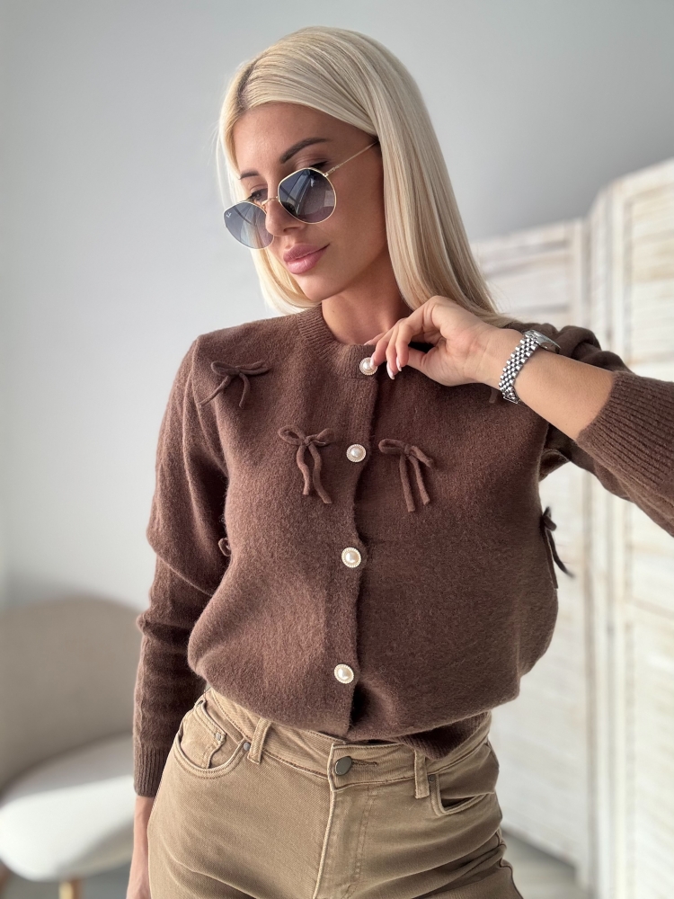 Кафява жилетка с панделки