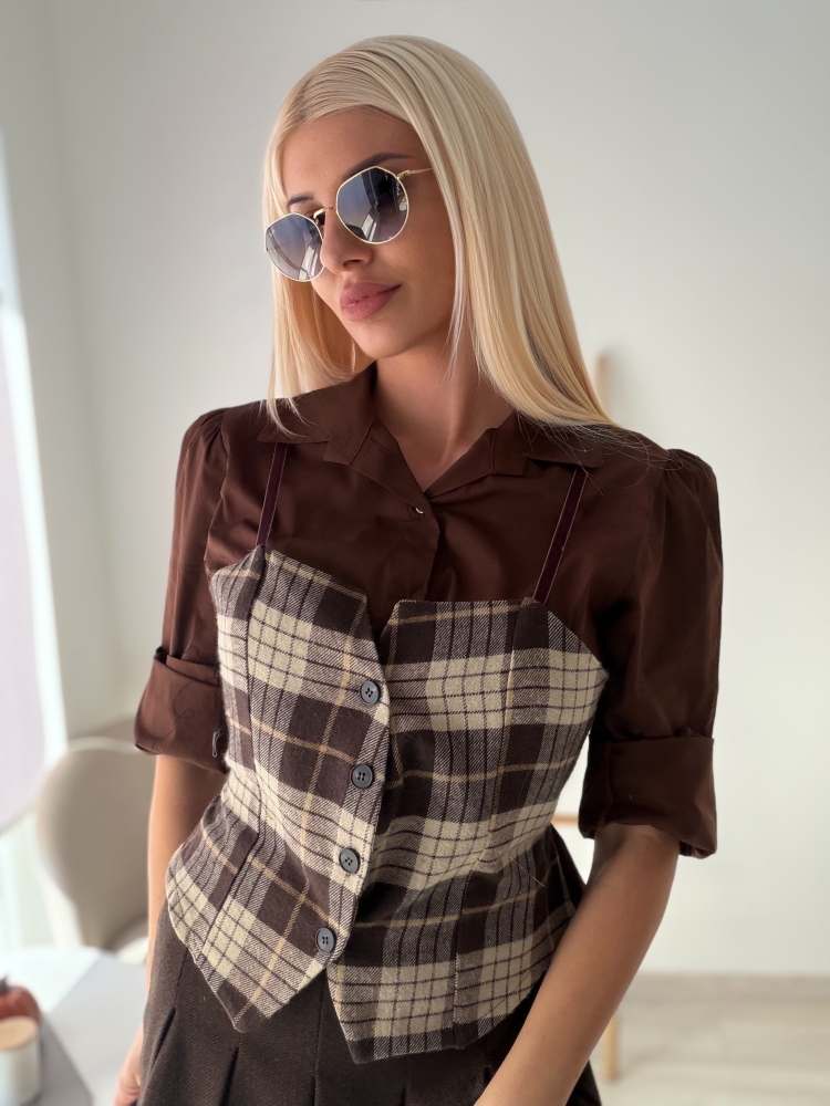 Кафява риза корсет каре