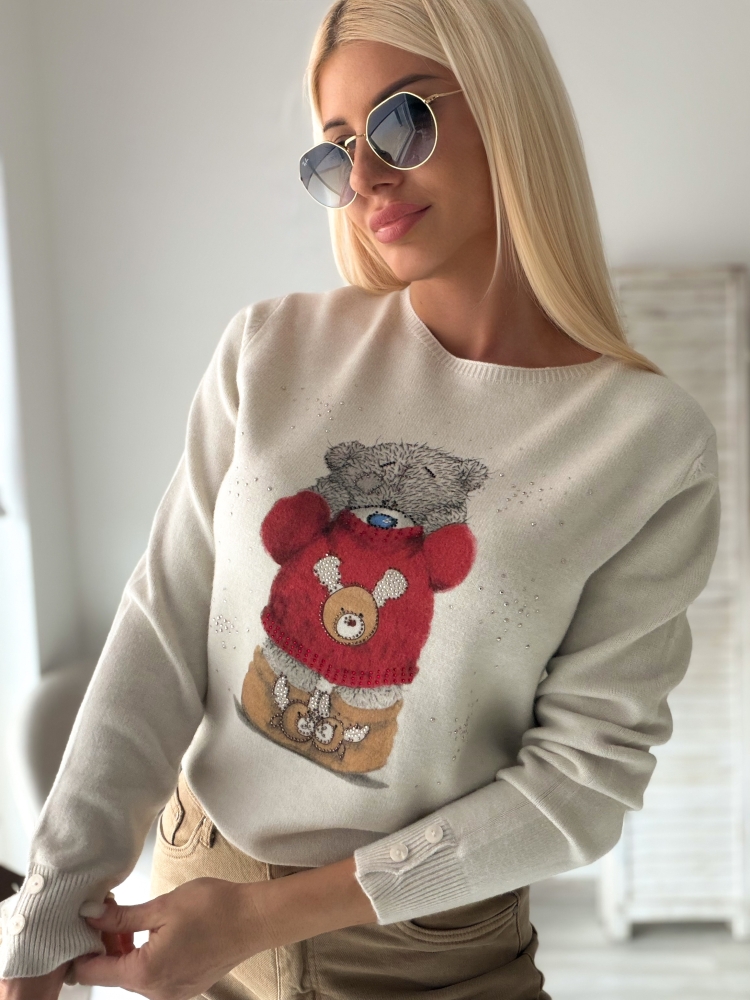 Бежов пуловер Коледно мече