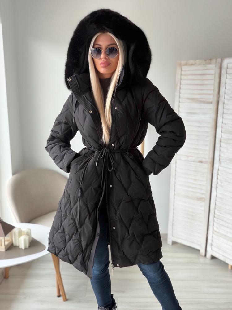 Черно дълго яке с пристягане