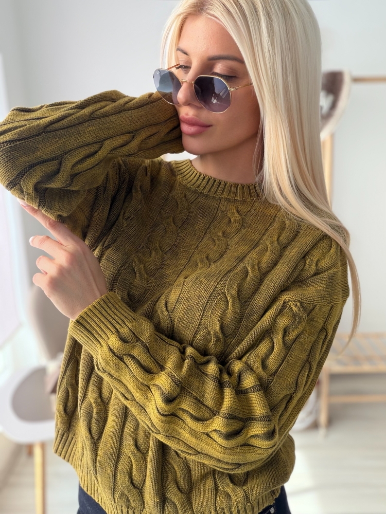 Пуловер пран памук горчица