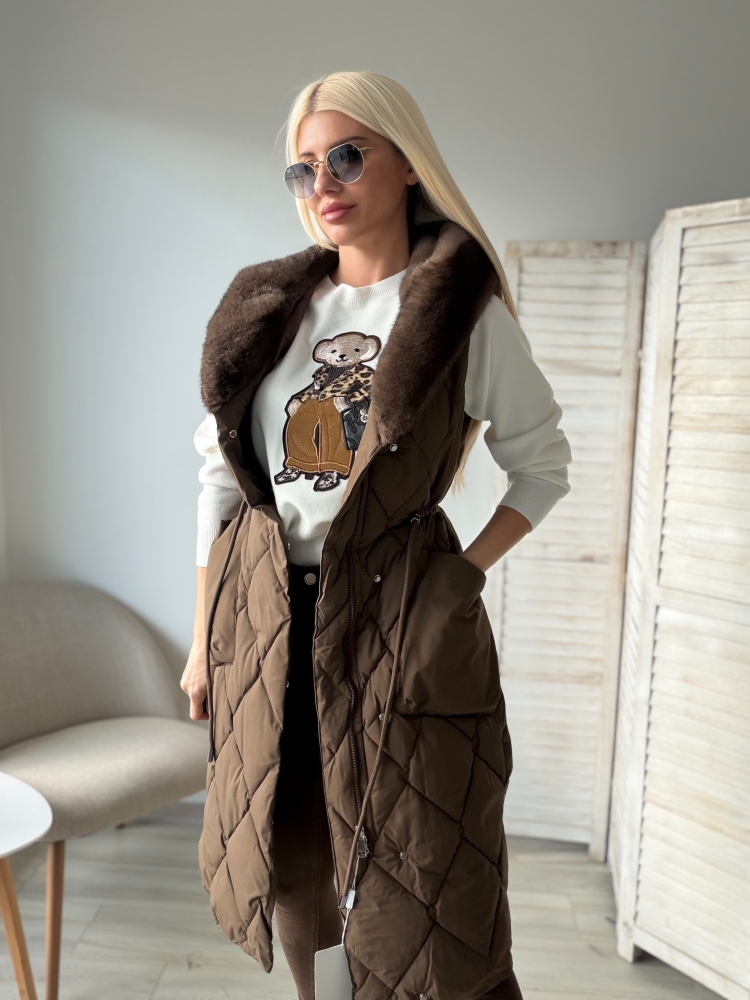 Дълъг кафяв елек