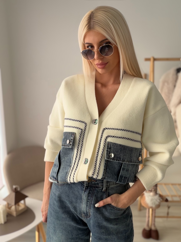 Жилетка екрю с деним