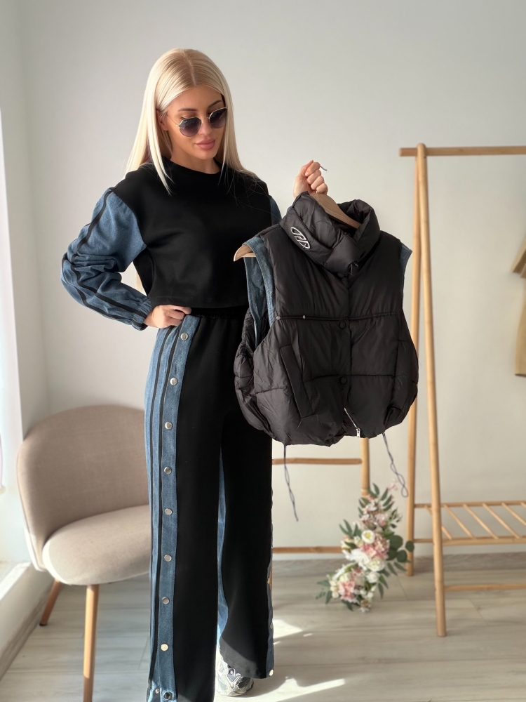 Черен комплект с деним 3 части