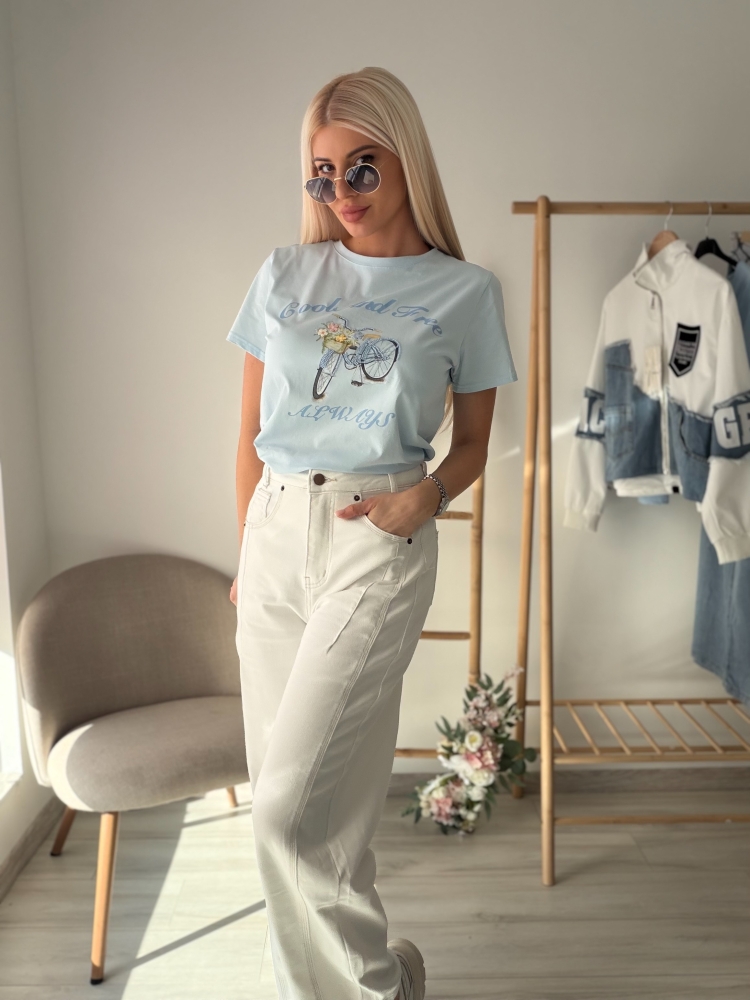 Синя тениска с колело