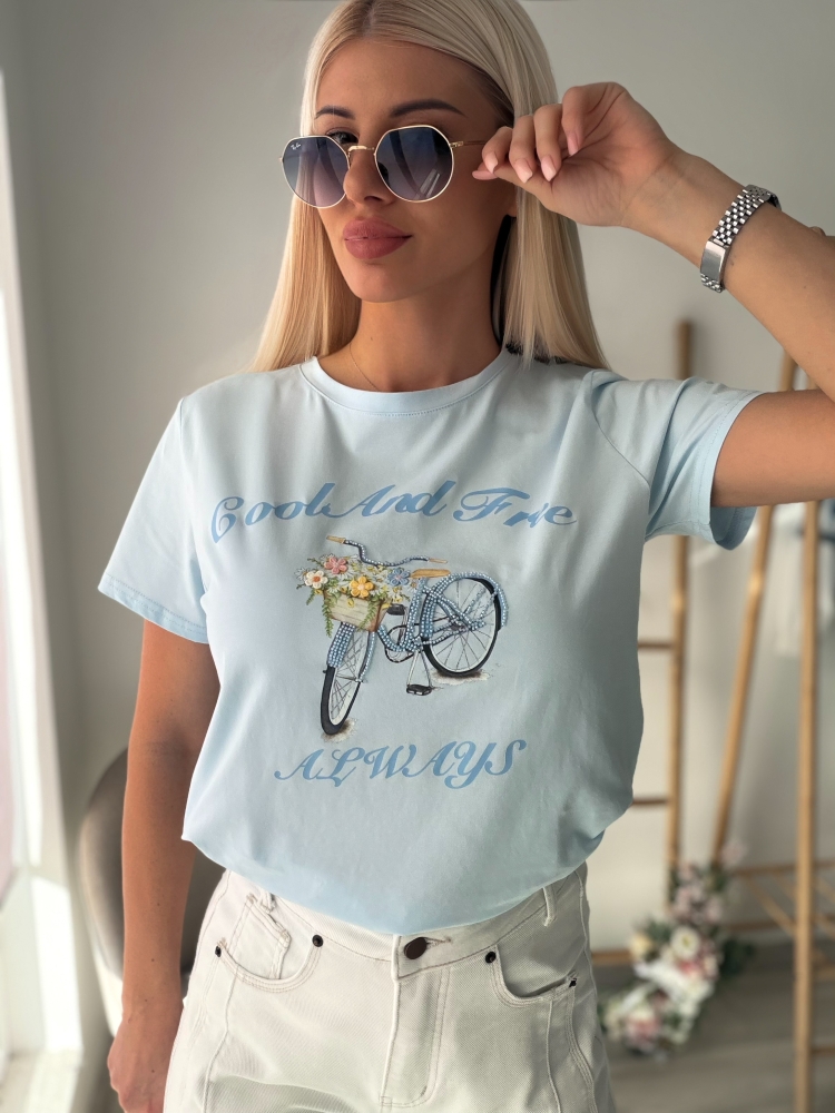 Синя тениска с колело
