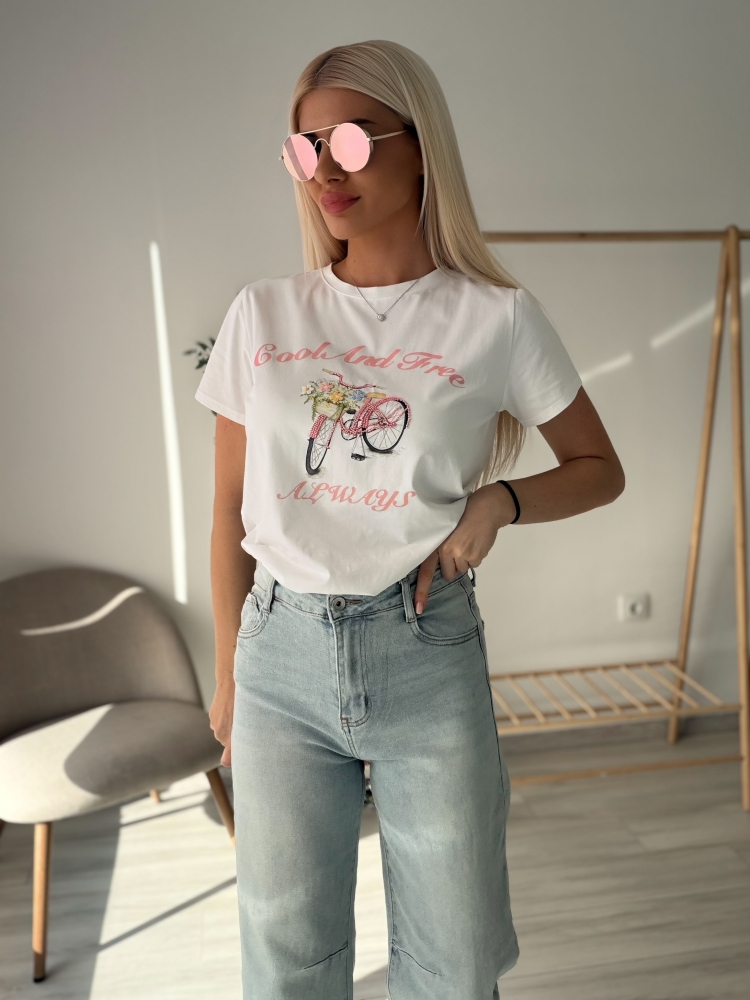 Бяла тениска с колело