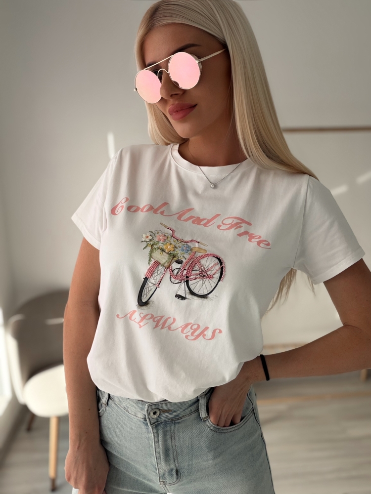 Бяла тениска с колело