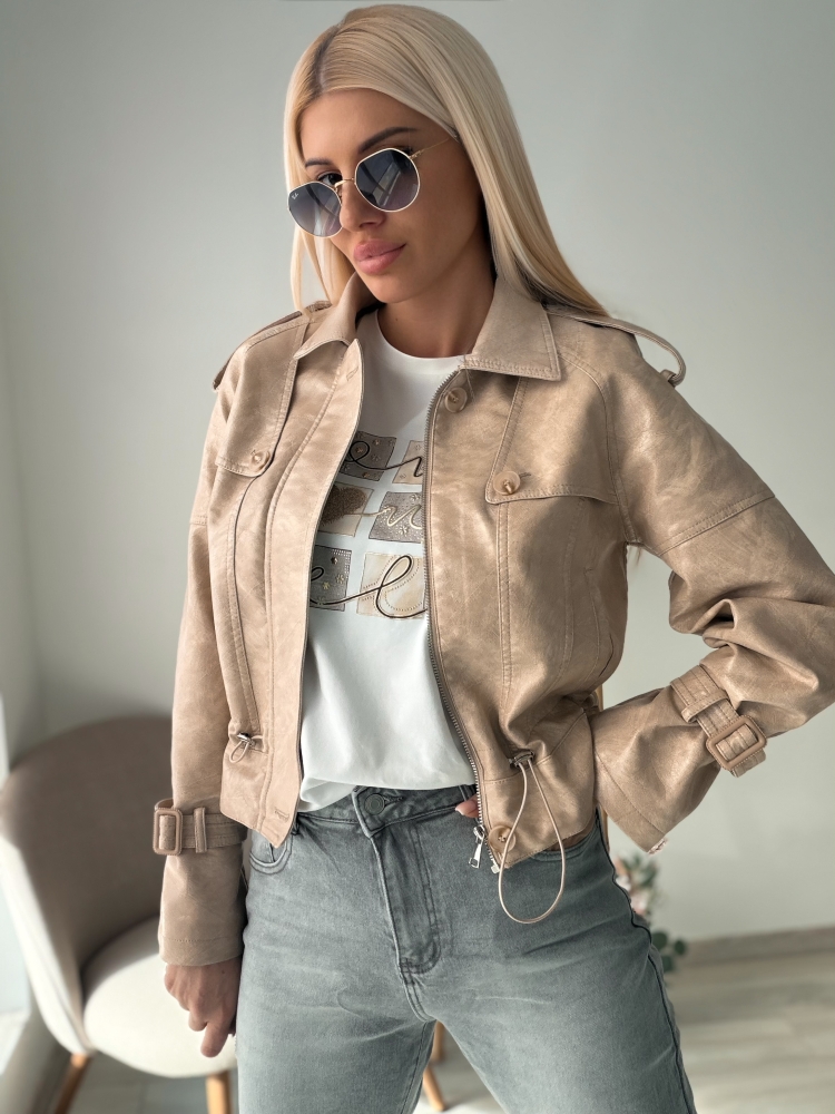 Бежово кожено яке