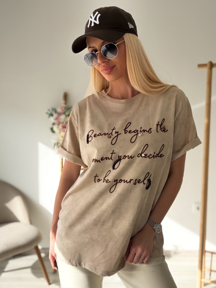 Бежова тениска пран памук